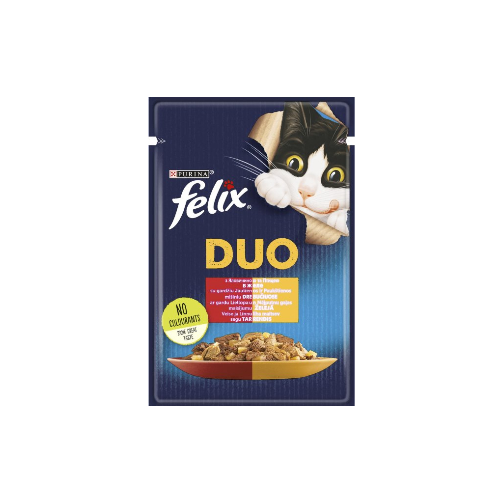 Вологий корм для кішок Purina Felix Fantastic Duo з яловичиною та птицею шматочки в желе 85 г (7613287027597) - зображення 1