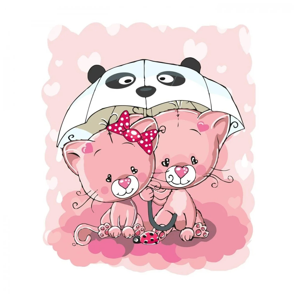 Картина по номерам Strateg Рожеві котики під парасолькою 30х40 см (SV-0022) - зображення 1