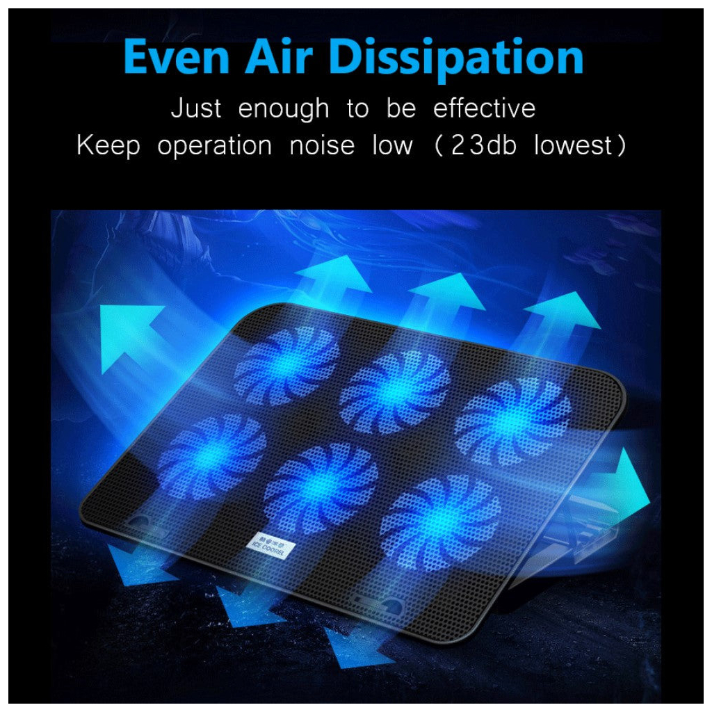 Підставка до ноутбука IceCoorel 10-15.6", 6*60mm 2500 RPM, 2*USB, 353x255x32mm, Black (A9) - изображение 6