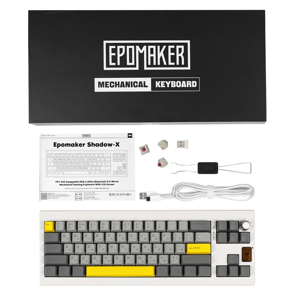 Клавіатура Epomaker Shadow-X 70 Mulan Switch Hot-Swap LCD Screen RGB Wireless/Bluetooth/USB UA White (SHX-W-M) - зображення 12