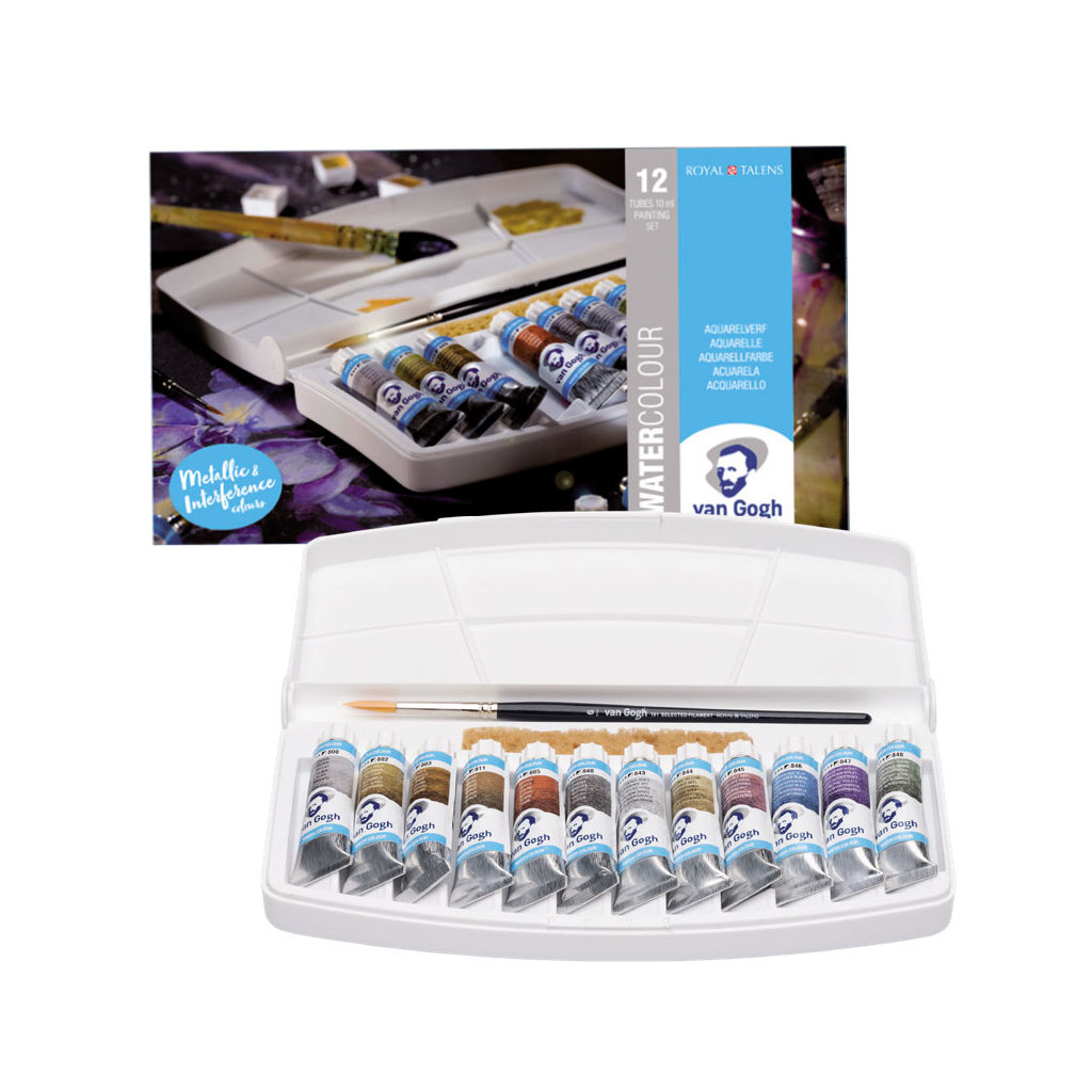 Акварельні фарби Royal Talens Van Gogh Specialty 12 кольорів у тубах 10 мл, пензлик (8712079422844) - зображення 3