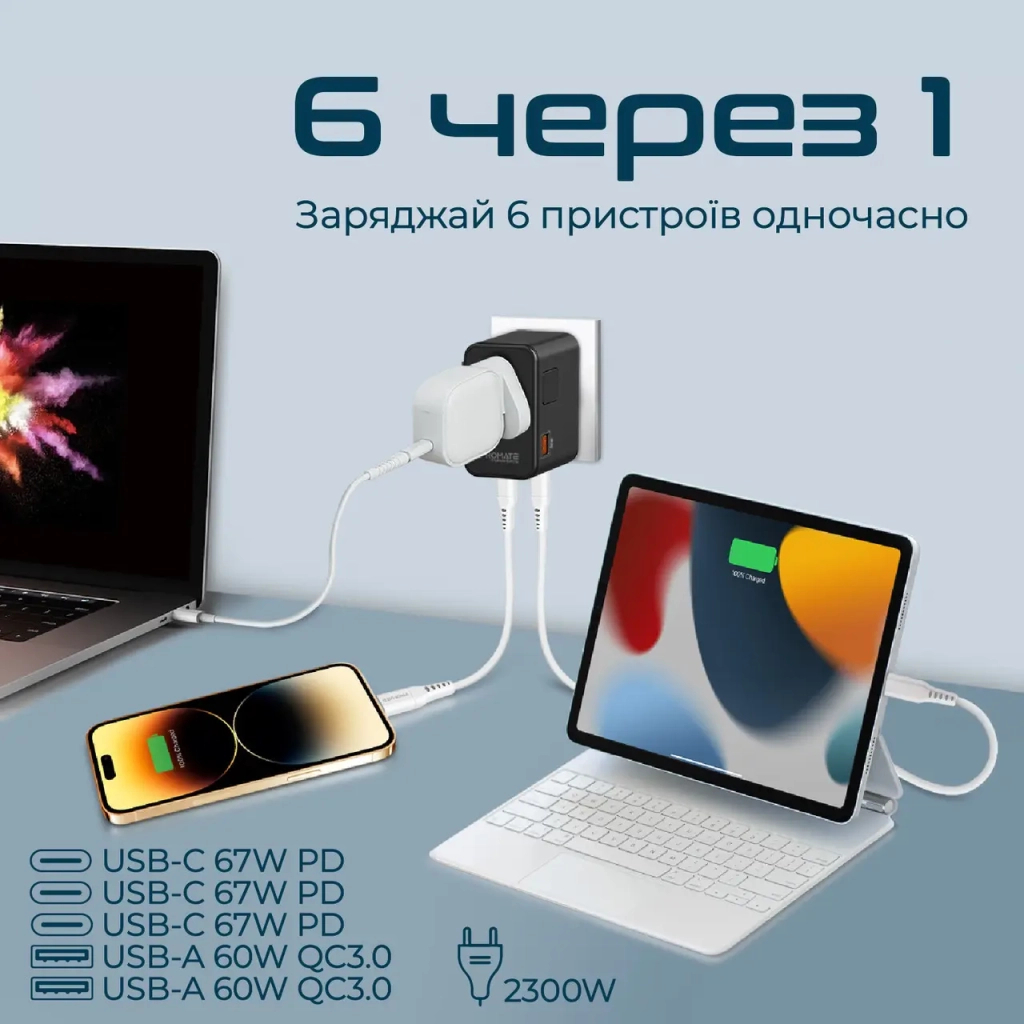 Зарядний пристрій Promate tripmate-gan75 - зображення 6