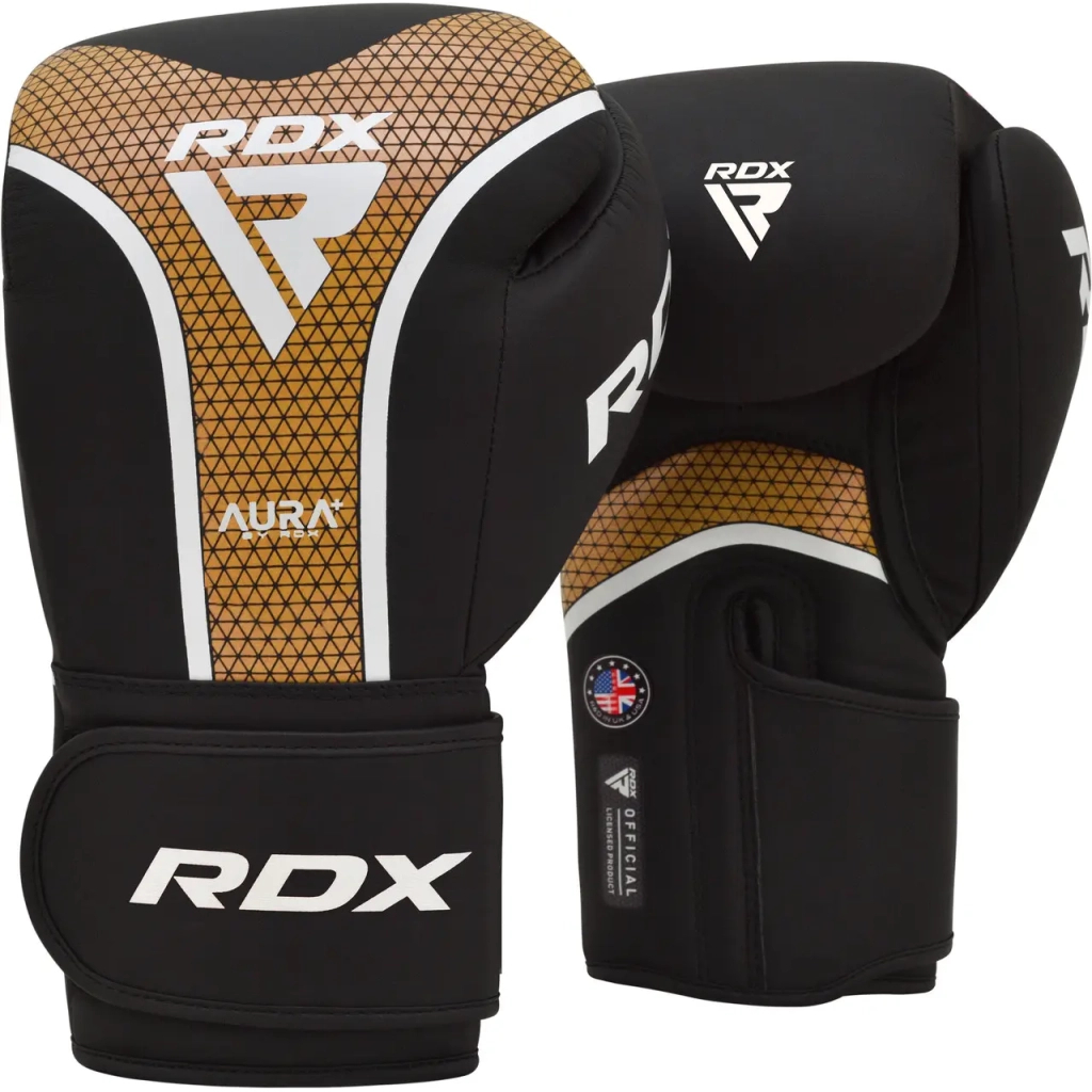 Боксерські рукавички RDX Aura Plus T-17 Black Golden 10 унцій (BGR-T17BGL-10OZ+) - зображення 1
