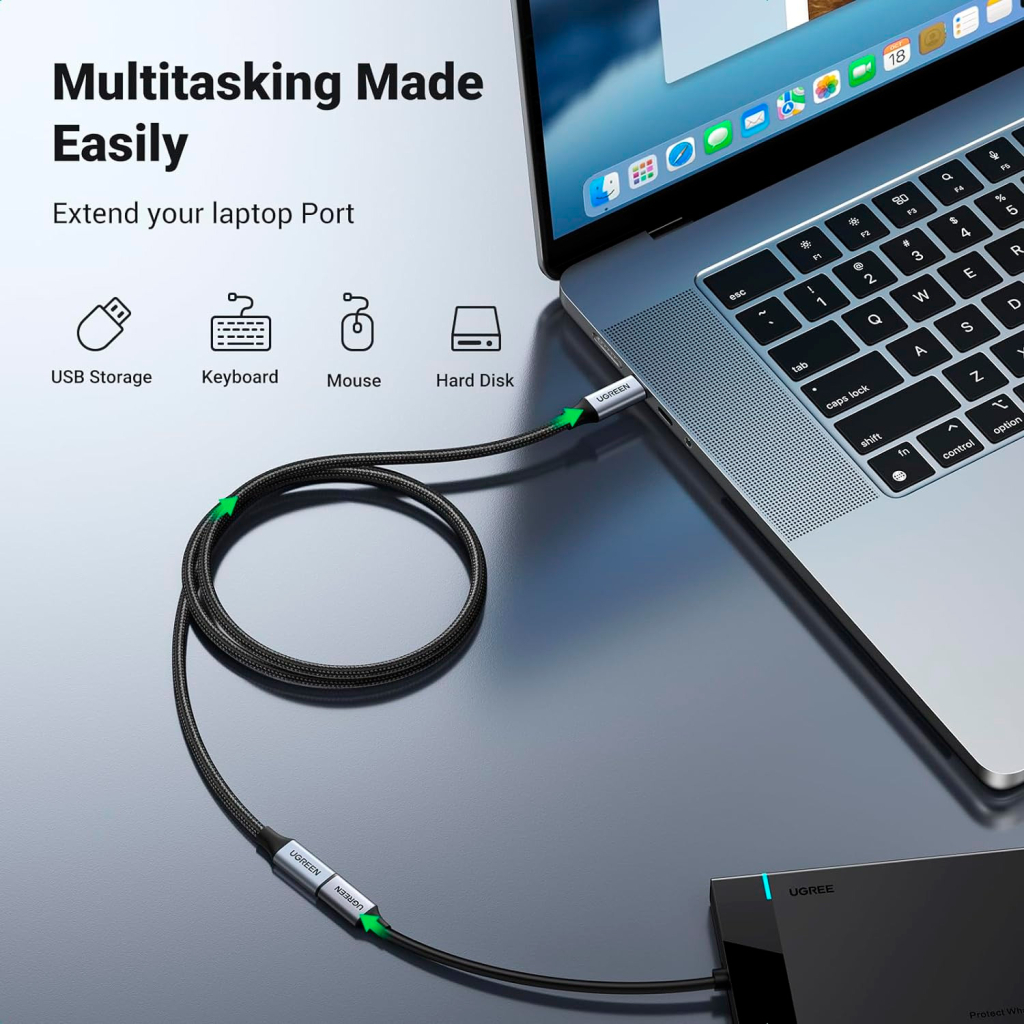 Дата кабель USB-C M/F 0.5m 5A USB 3.1 Gen2 10Gbps black UGREEN (80810) - зображення 4