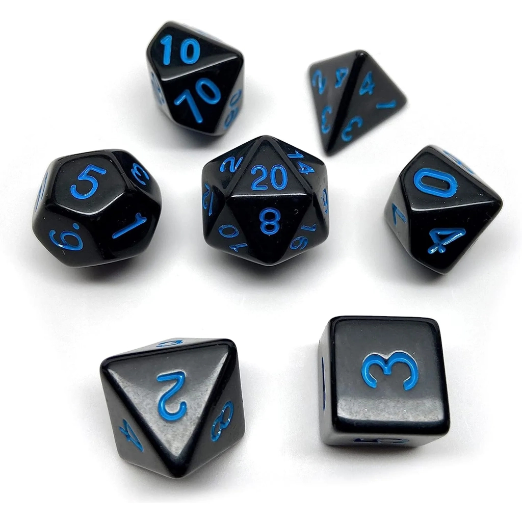 Набір кубиків для настільних ігор Games 7 Days Opaque 7 Dice Set - Black (w-blue) (g7dopaq12) - изображение 1