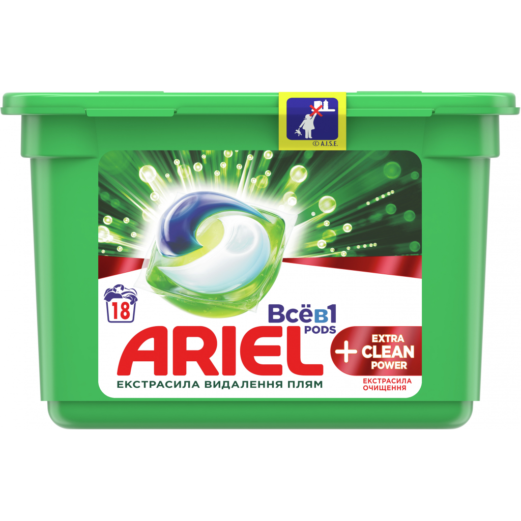 Капсули для прання Ariel Pods Все-в-1 + Екстра OXI Effect 18 шт. (8001841971636) - зображення 1