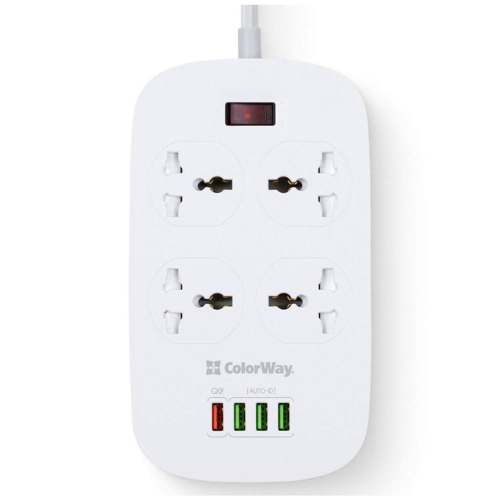 Мережевий фільтр живлення ColorWay 4 розетки/4USB White 1.8м (1QC3.0 + 3 AUTO ID) (CW-CHU44QW) - зображення 3