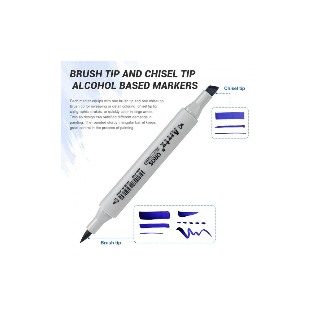 Художній маркер Arrtx Спиртові Oros ASM-03BU 24 кольори, сині відтінки (LC302529) - зображення 9