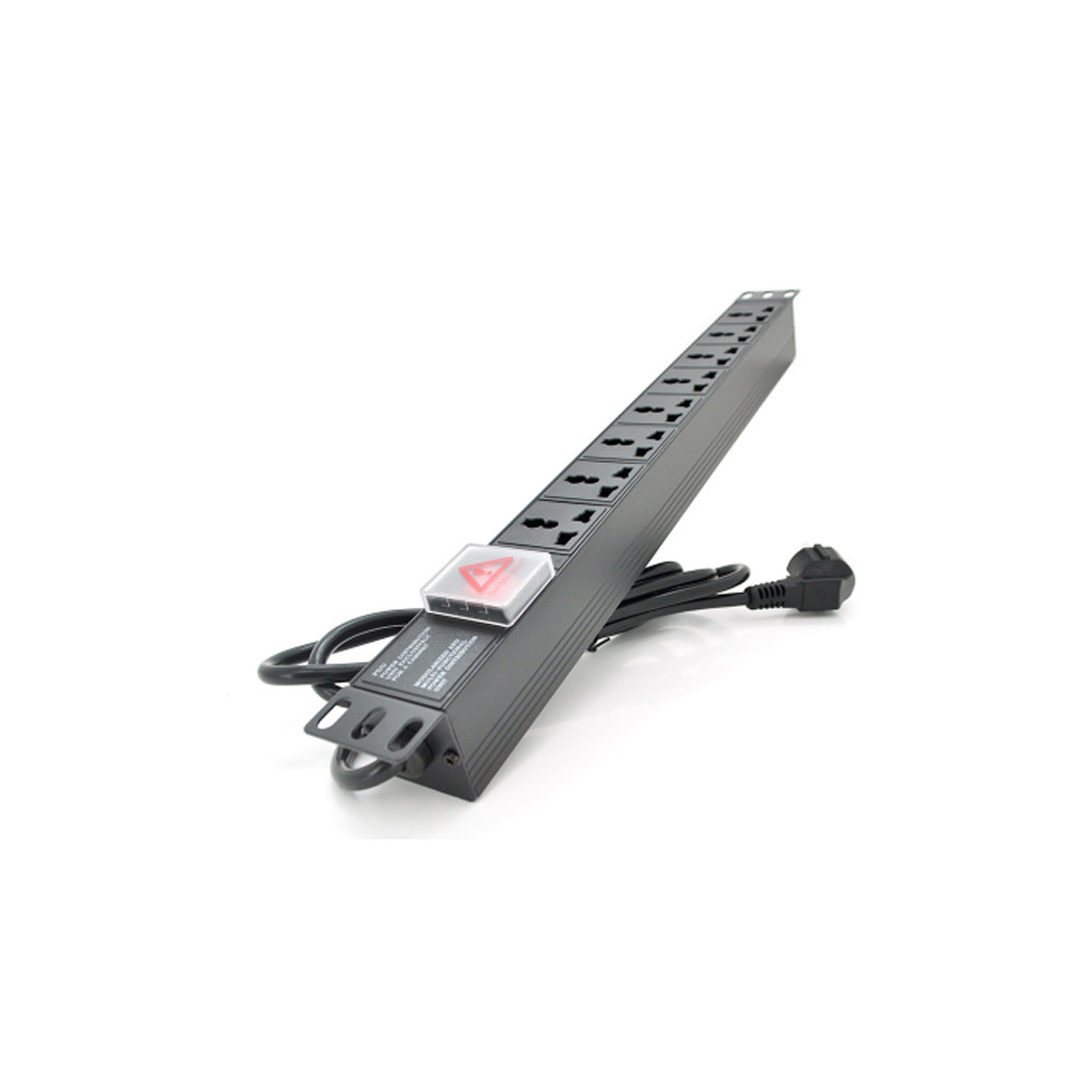 Силовий блок Pipo 19" 8 універсальних розеток, кабель 1.8м, вимикач, алюм. корпус (PP8PDUGR-UN) - зображення 1