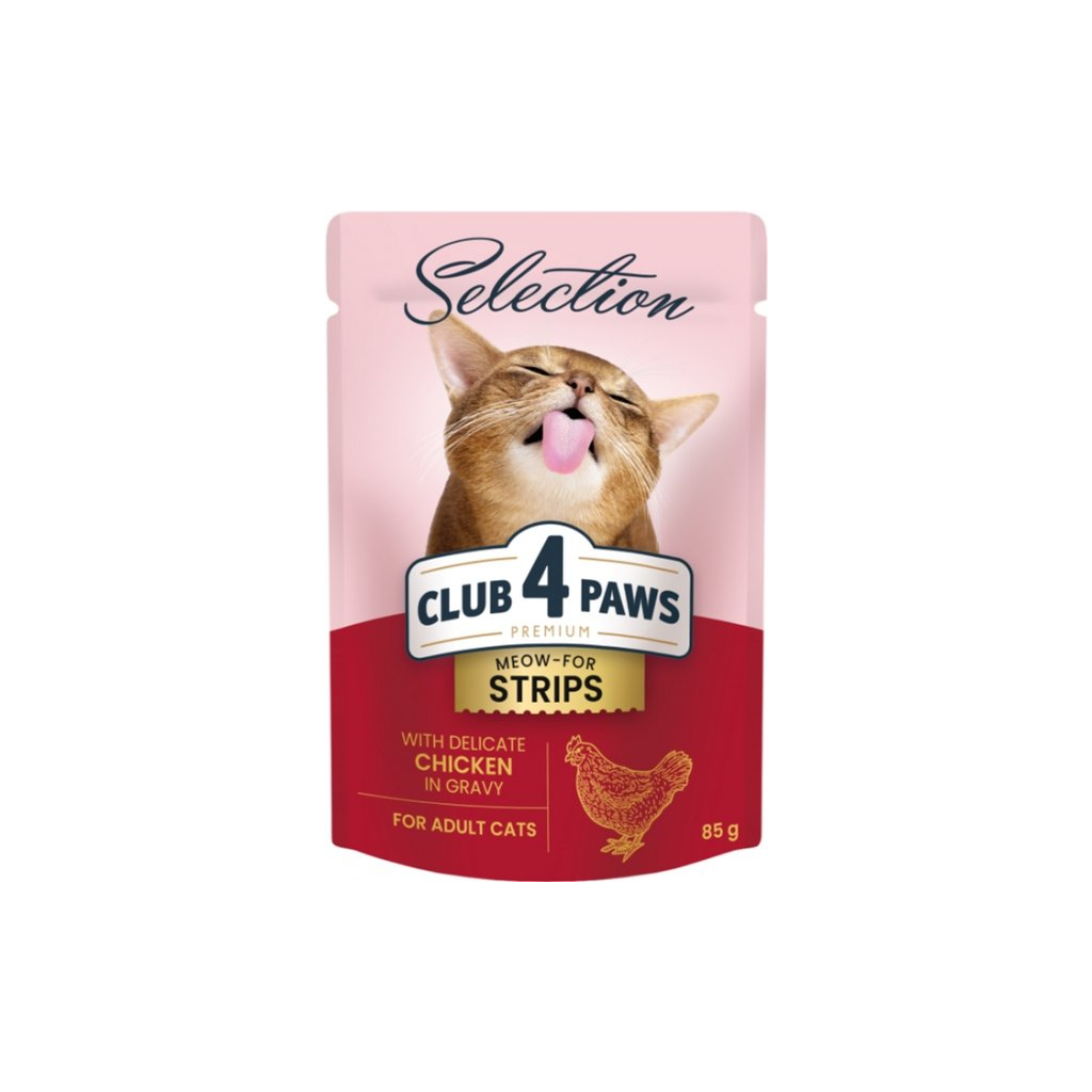 Вологий корм для кішок Club 4 Paws Selection Плюс Смужки з куркою в соусі 85 г (4820215368094) - зображення 1