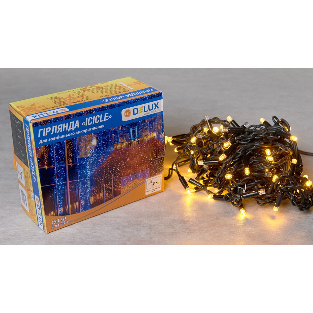 Гірлянда Delux ICICLE 75 LED 2 x 0.7 м IP44 EN Жовтий/чорний (90016591) - зображення 2