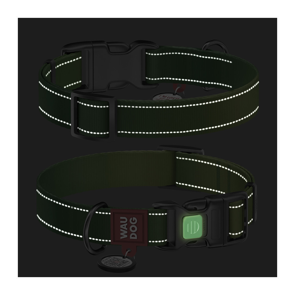 Нашийник для тварин WAUDOG Nylon Mono з QR паспортом, пластиковий фастекс S салатовий (52095) - зображення 5