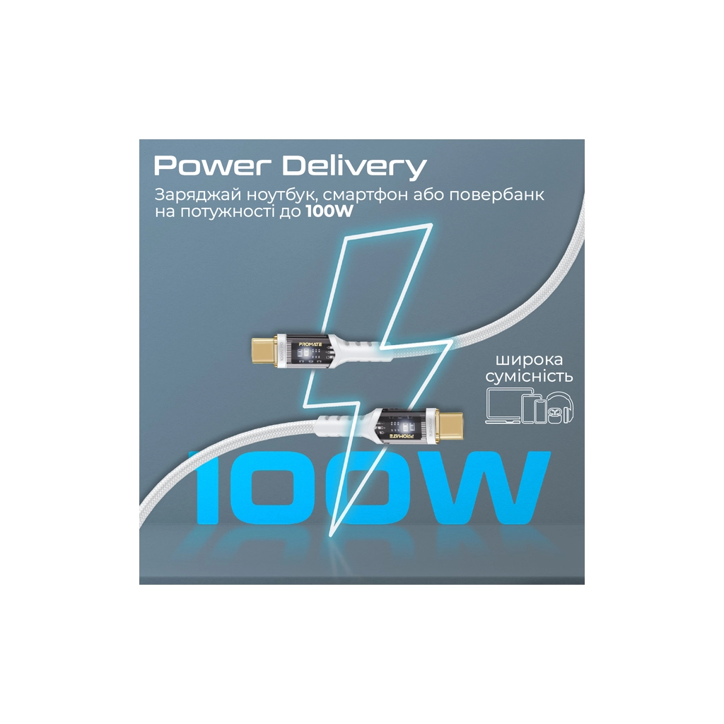 Дата кабель USB-C to USB-C 1.2m Promate (lucidline-cc120.white) - зображення 3