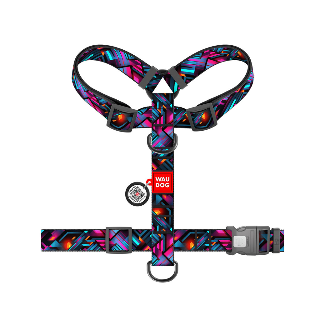 Шлея для собак WAUDOG Nylon з QR-паспортом анатомічна H-подібна "Нескінченні світи" пластиковий фастекс XL (323-4058) - зображення 2