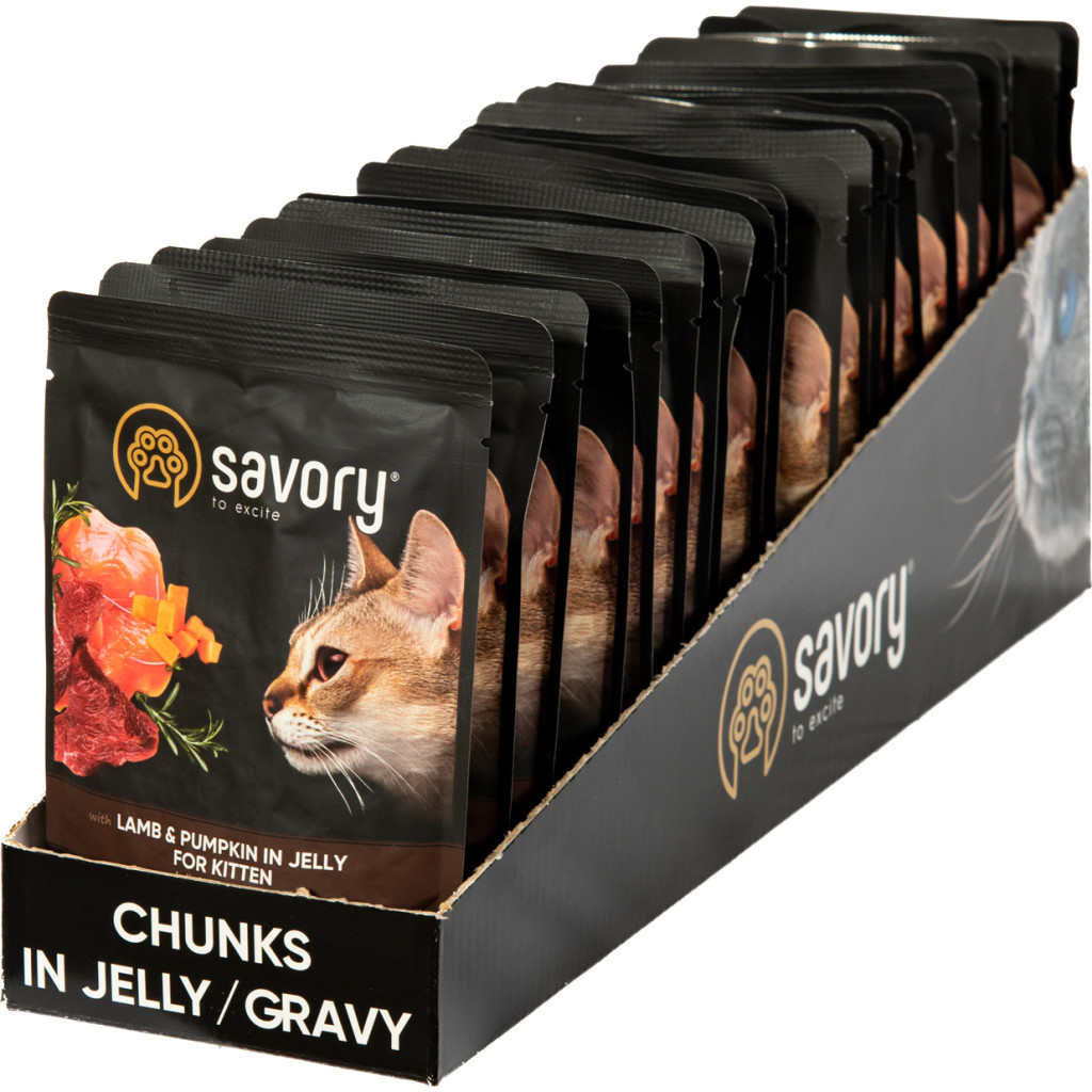 Вологий корм для кішок Savory ягня з гарбузом в желе 85 гх22 шт (2700000029329) - зображення 1