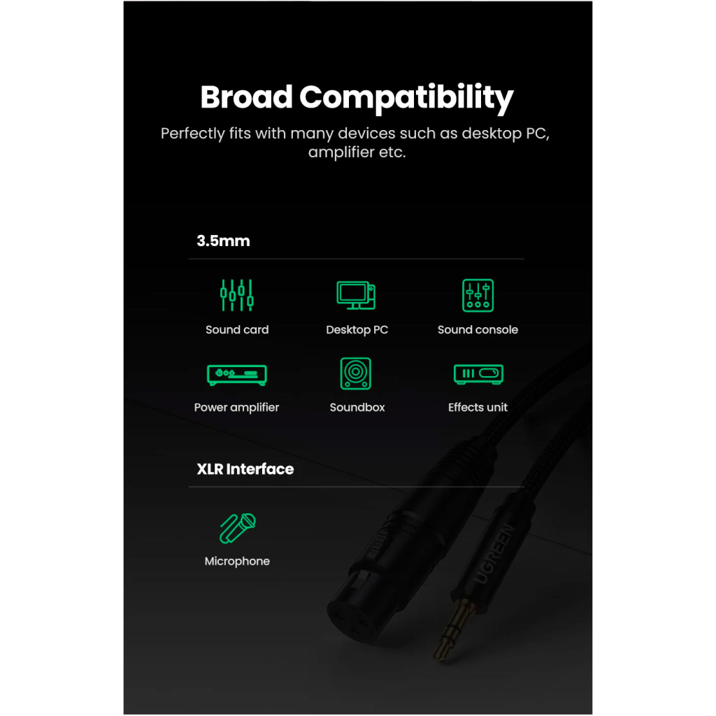 Кабель мультимедійний 3.5mm M to XLR F 1.0m AV182 black Ugreen (20763) - picture 8