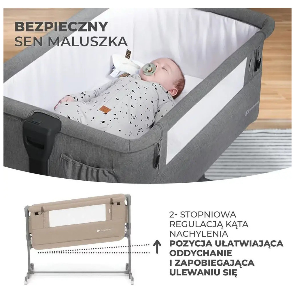 Ліжечко Kinderkraft Приставне ліжечко-люлька Neste Grow Light Grey Grey Full Wood (5902533923021) - зображення 9