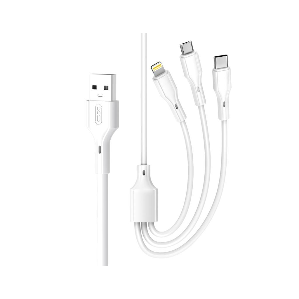 Дата кабель USB 2.0 AM to Lightning + Micro 5P + USB-C 1.0m 2.4A XO (CB-23U3) - зображення 1
