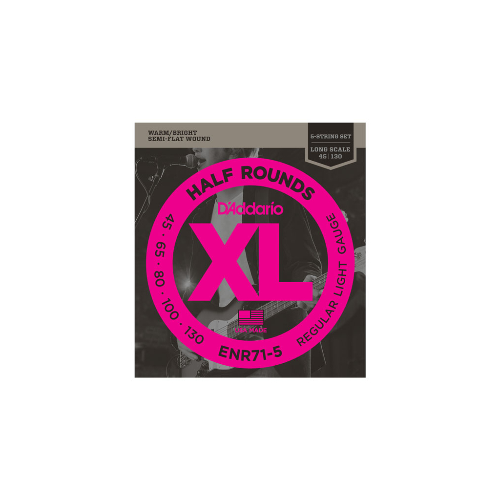 Струни для гітари D'Addario XL Nickel Half Rounds Bass 5 (45-130) (ENR71-5) - зображення 1