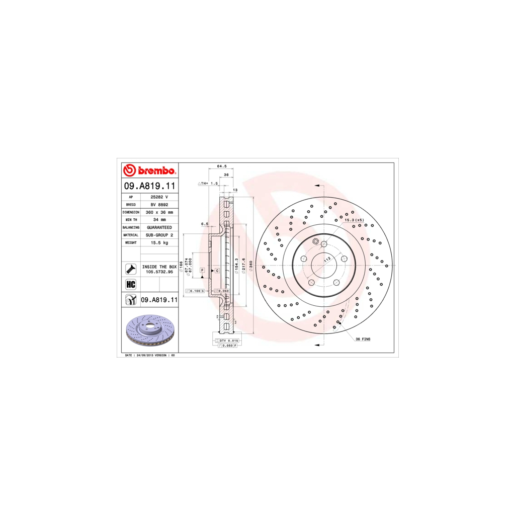 Гальмівний диск Brembo 09.A819.11 - зображення 1
