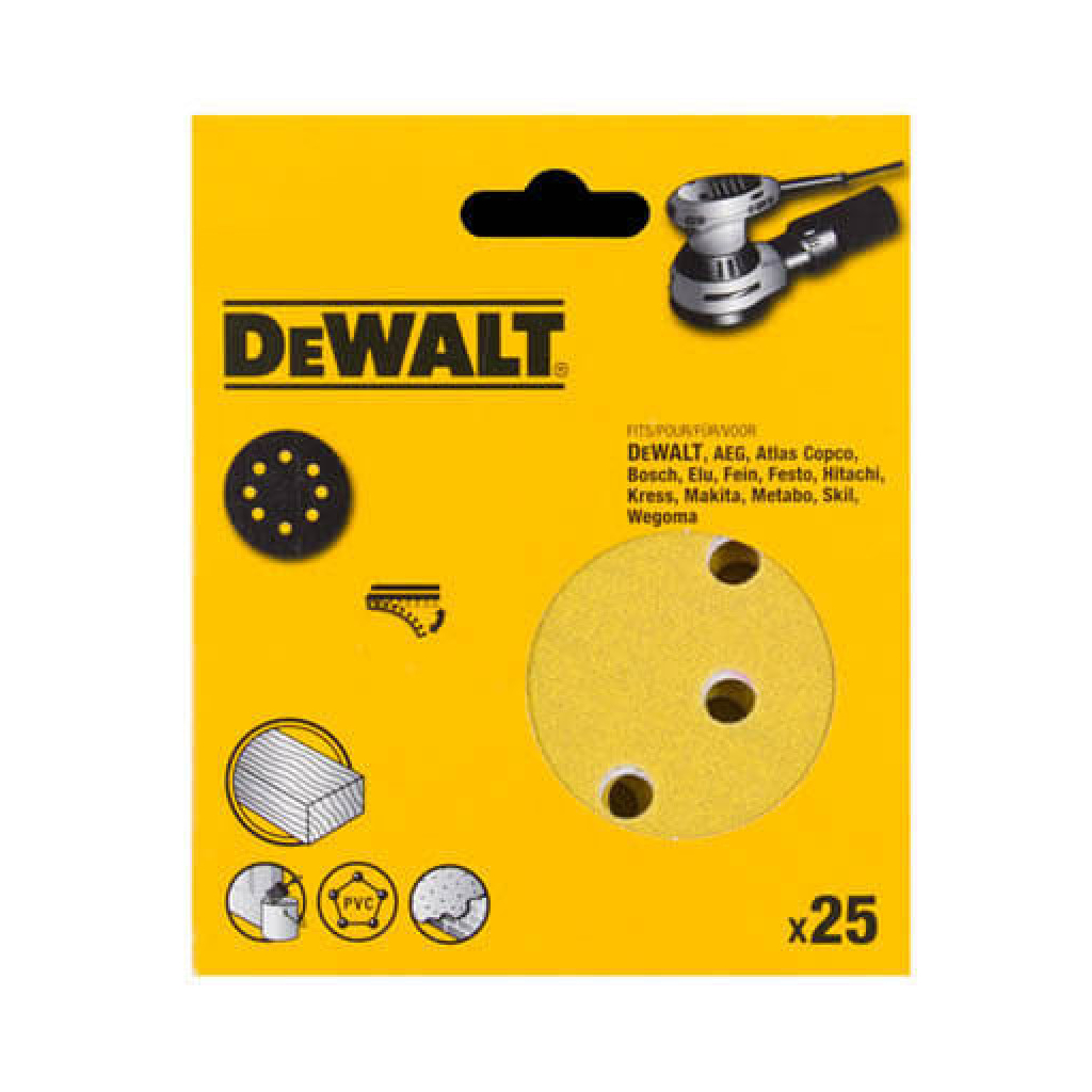 Наждачний папір DeWALT самоклеюча d=125мм, зерно 40, для ексцентрикових шліфувальних машин, 25шт. (DT3111XM) - зображення 1