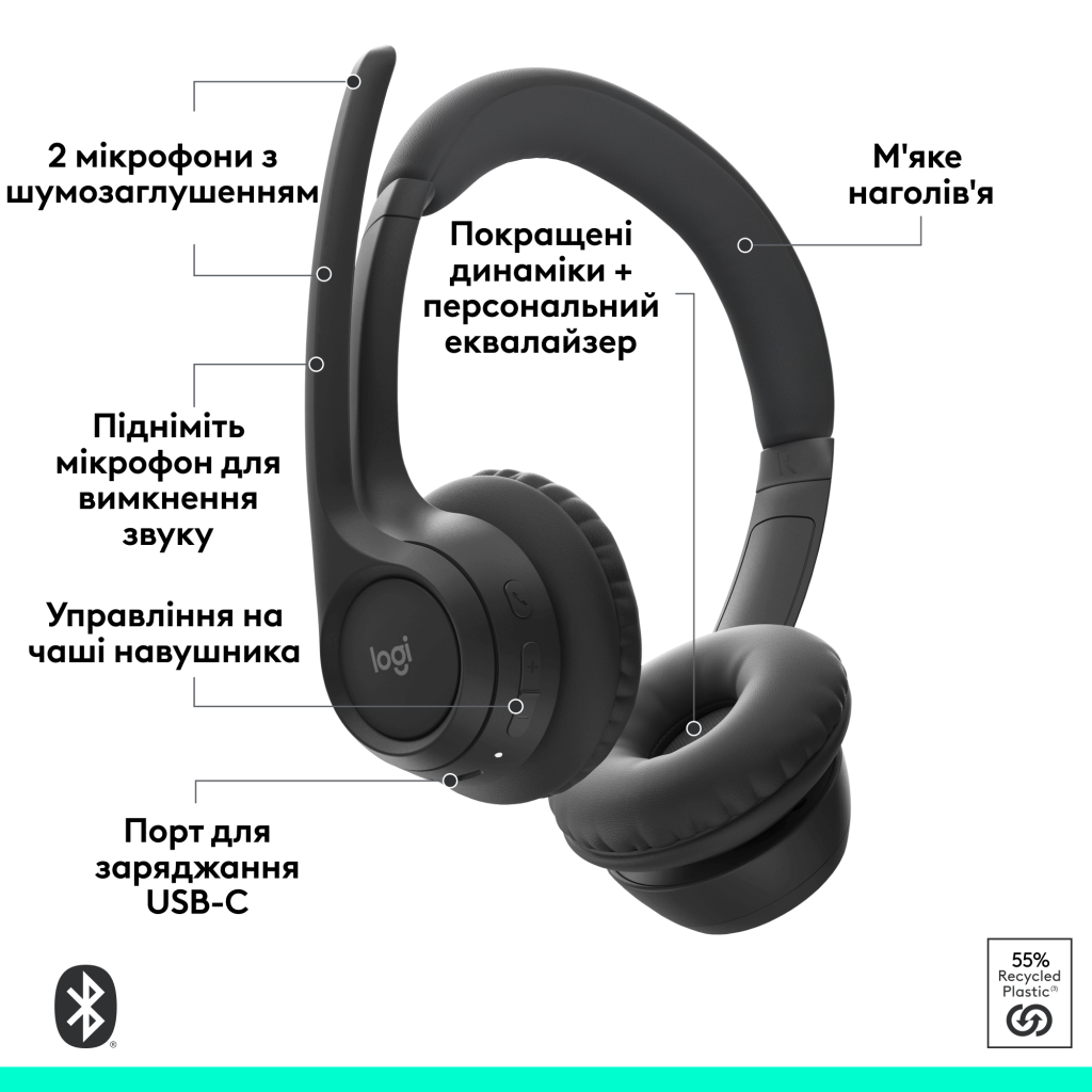 Навушники Logitech Zone 305 for Business Bluetooth Black (981-001458) - зображення 5