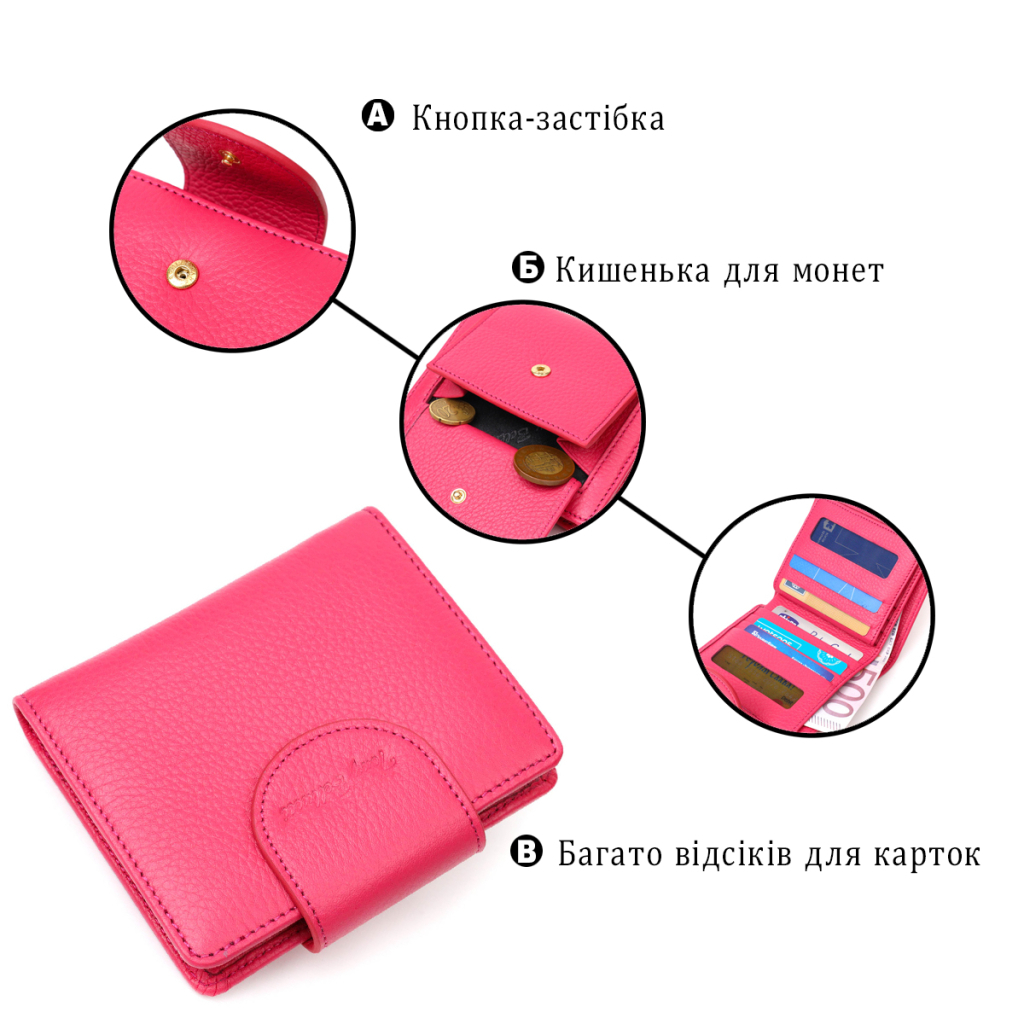Гаманець Tony Bellucci З натуральної шкіри Фуксія (22063) - зображення 4