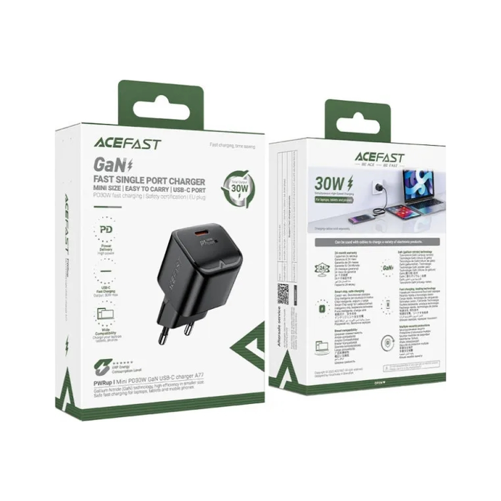 Зарядний пристрій Acefast USB-C 30W Gan A77 mini Fast Charger Black (6974316282662) - зображення 4