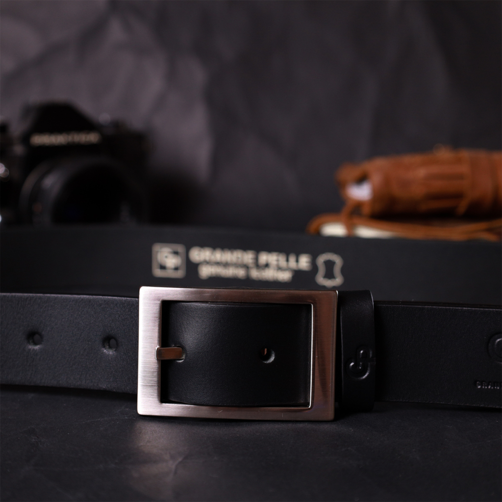 Ремінь Grande Pelle Шкіряний брючний з квадратною пряжкою Чорний (11678) - зображення 7