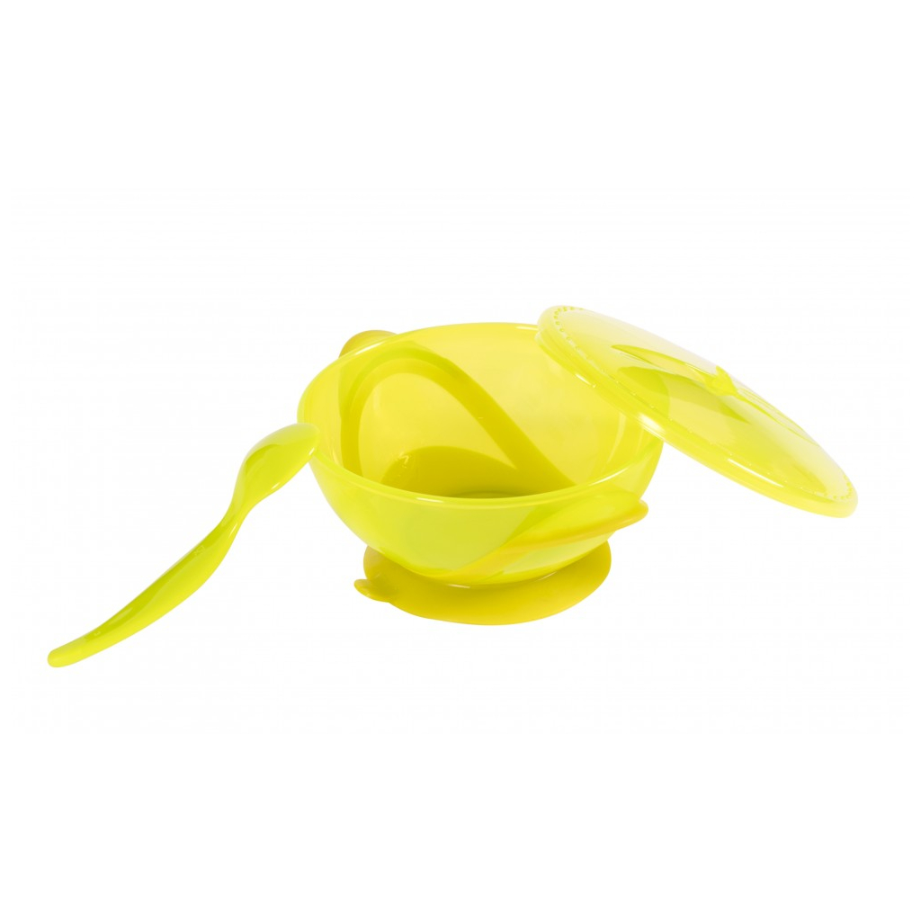 Набір дитячого посуду Baby Team на присосі з кришкою і ложкою 290 мл (6002_зелений) - picture 3