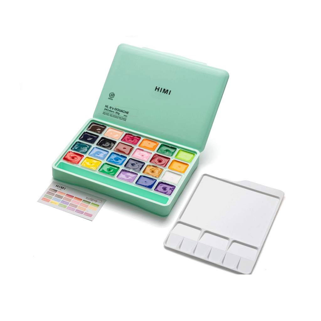 Гуашеві фарби HIMI Jelly Cup 24 кольори по 30 мл, зелений пластик.пенал (6974712453635) - изображение 4