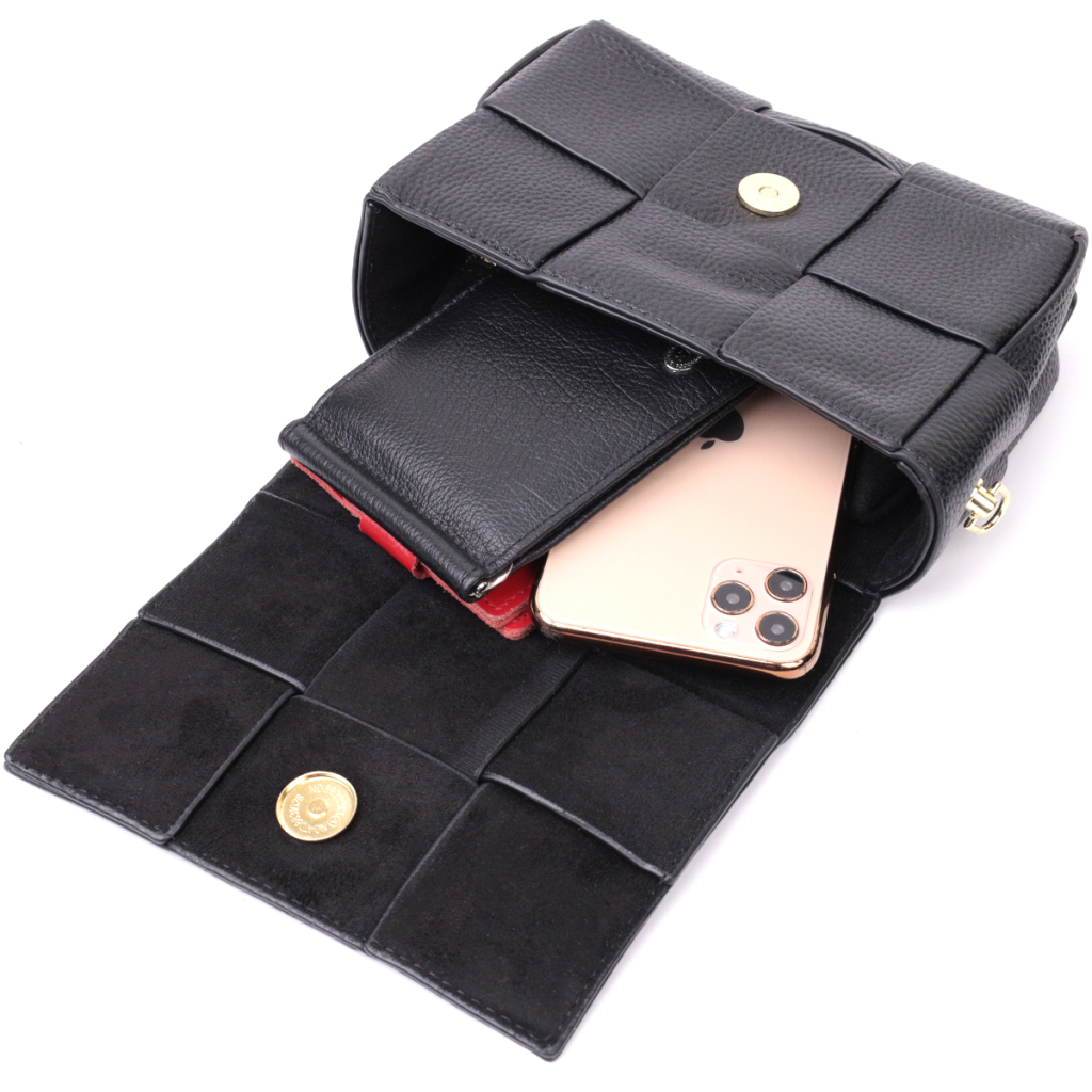 Сумка Vintage Жіноча з плетіннями з натуральної шкіри Чорна (22313) - зображення 6