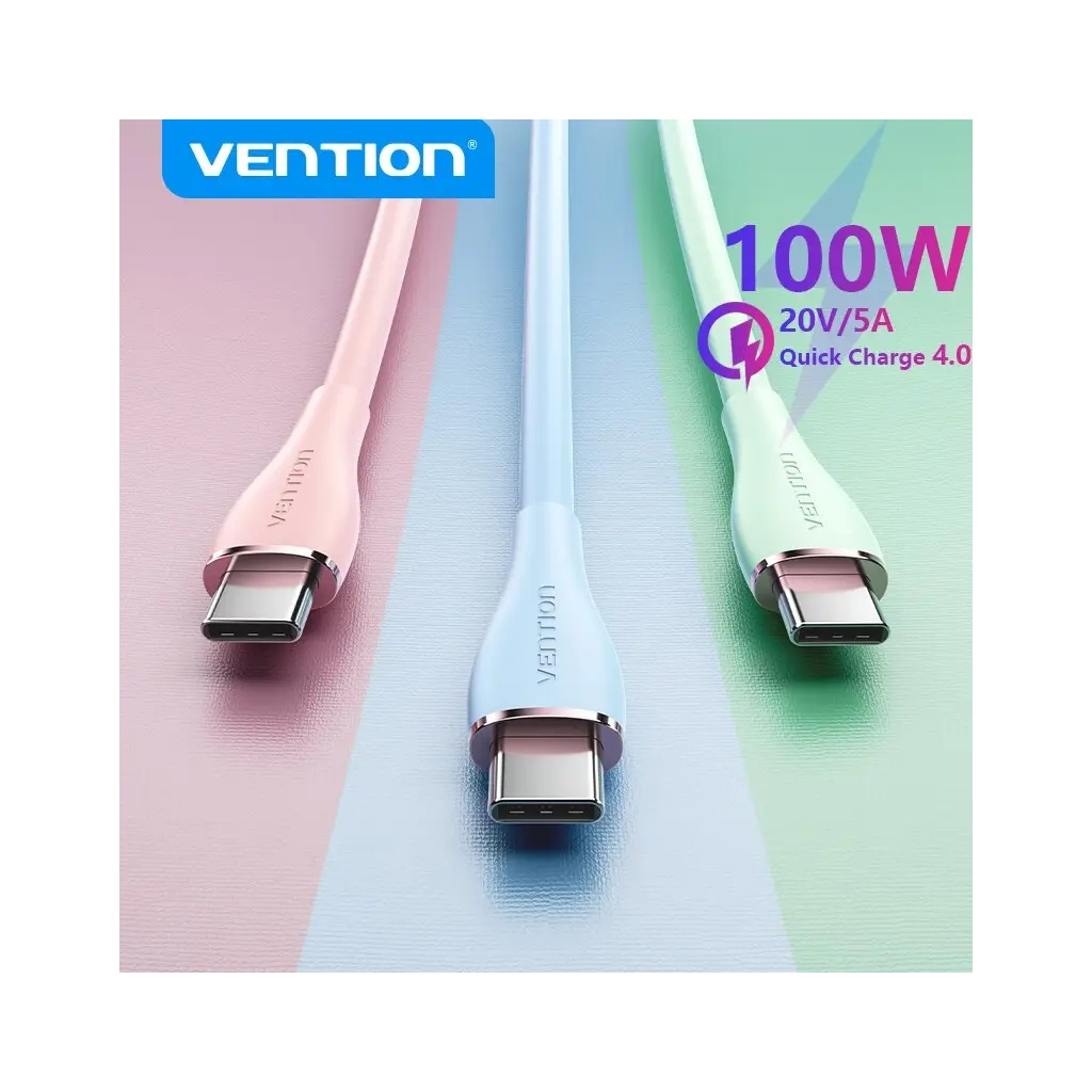 Дата кабель USB-C to USB-C 2.0m USB2.0 100W (20V/5A) Light Green Silicone VENTION (TAWGH) - picture 7