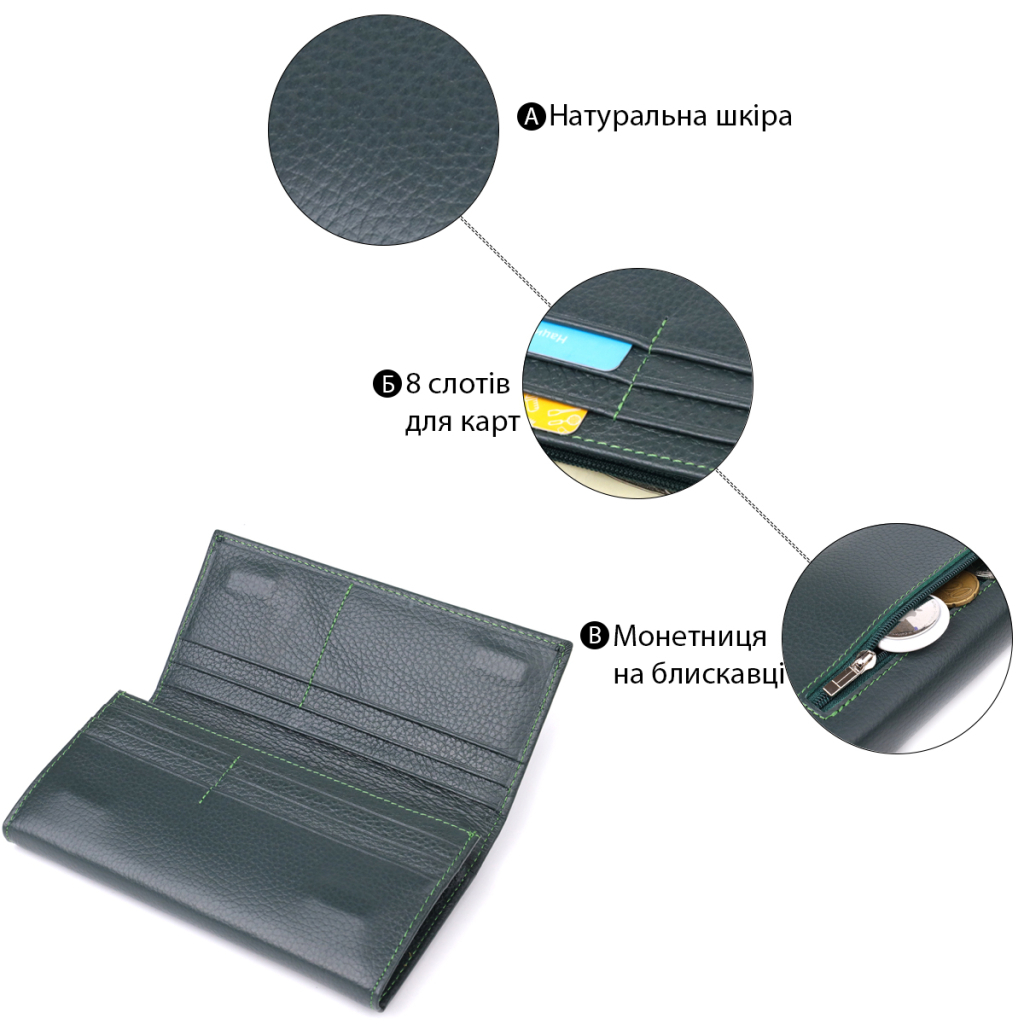 Гаманець ST Leather З натуральної шкіри Зелений (23086) - зображення 4