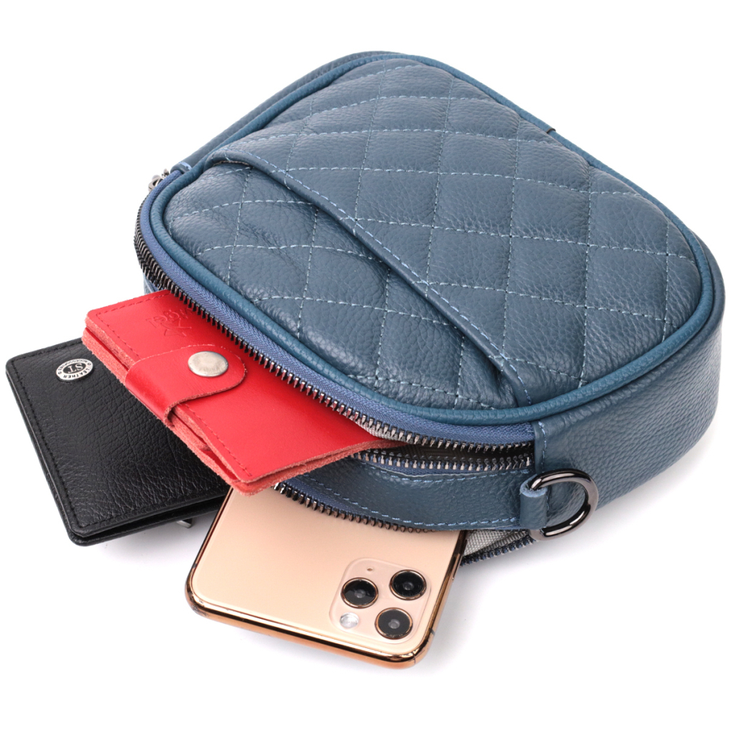 Сумка Vintage Жіноча стьобана з м'якої натуральної шкіри Синя (22327) - зображення 6