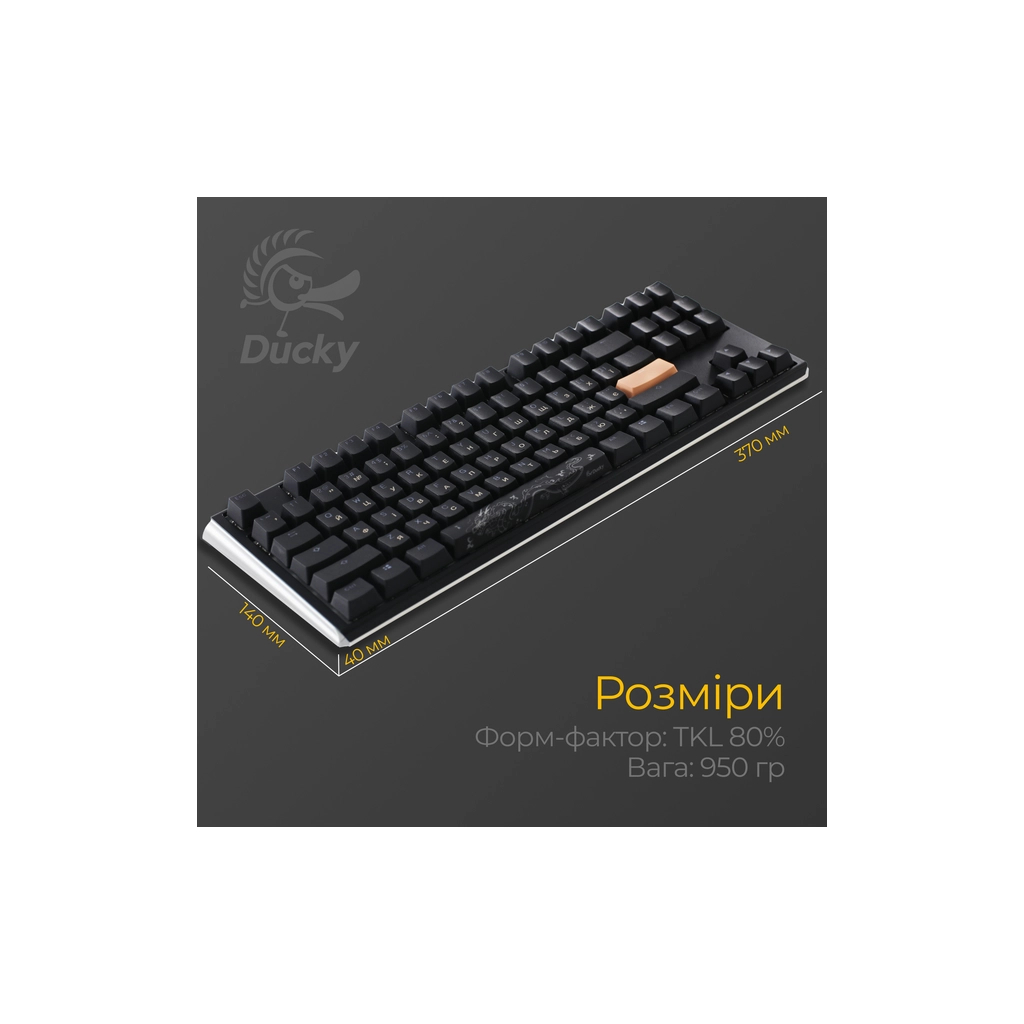 Клавіатура Ducky One 3 TKL Cherry MX Blue RGB UA USB Black (DKON2187ST-CUAPXCLAWSC1) - изображение 11