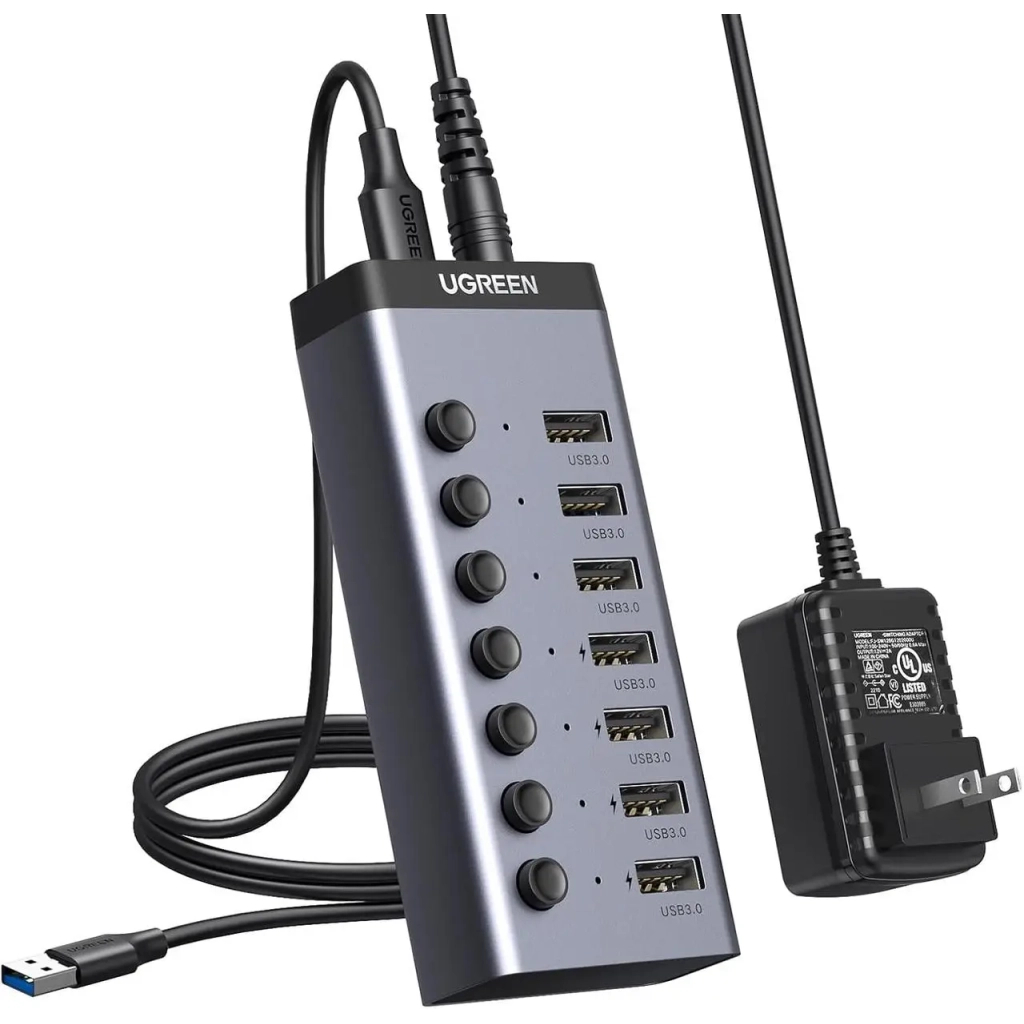 Концентратор Ugreen USB 3.0 to 7xUSB 3.0 with power supply CM481 gray (90307) - зображення 2