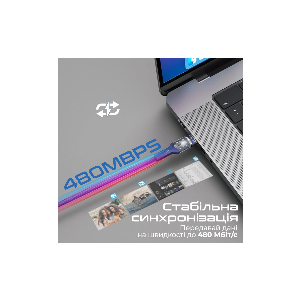 Дата кабель USB-C to USB-C 2.0m Promate (lucidline-cc200.navy) - зображення 4