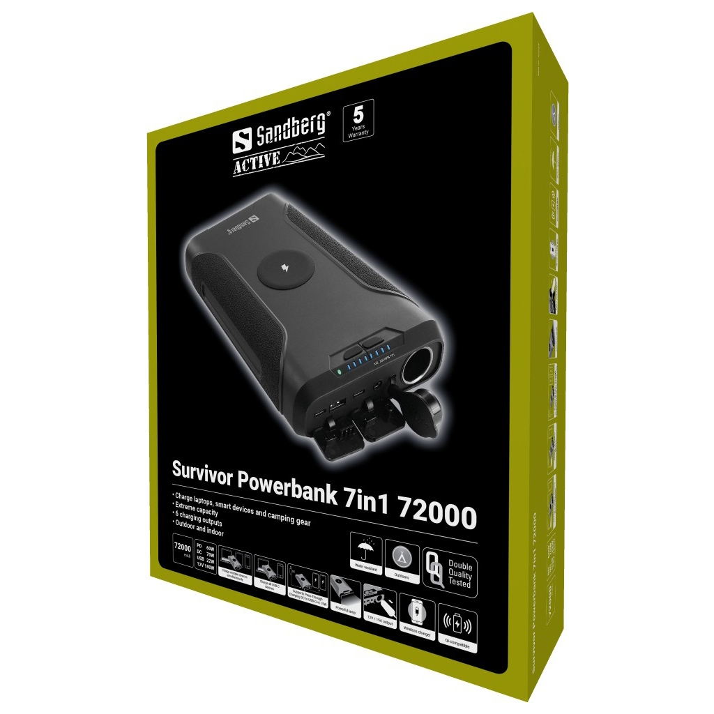 Батарея універсальна Sandberg 72000mAh, Survivor, DC/70W, PD/60W, QC3.0/18W, Cigar Lighter,Wireless (420-64) - зображення 5