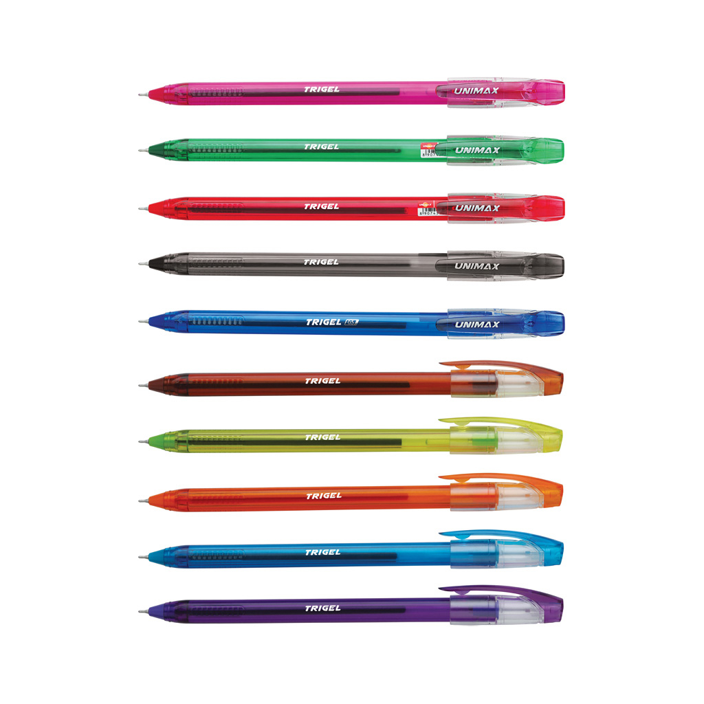 Ручка гелева Unimax набір Trigel-3 асорті кольорів 0.5 мм, 10 кольорів корпусу (UX-132-20) - зображення 1