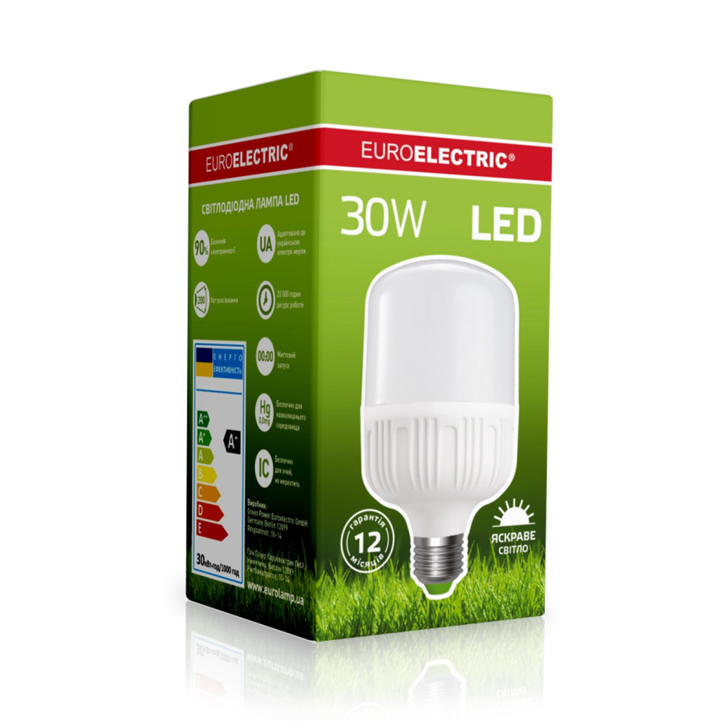 Лампочка EUROELECTRIC Plastic 30W E27 4000K 220V (LED-HP-30274(P)) - изображение 3