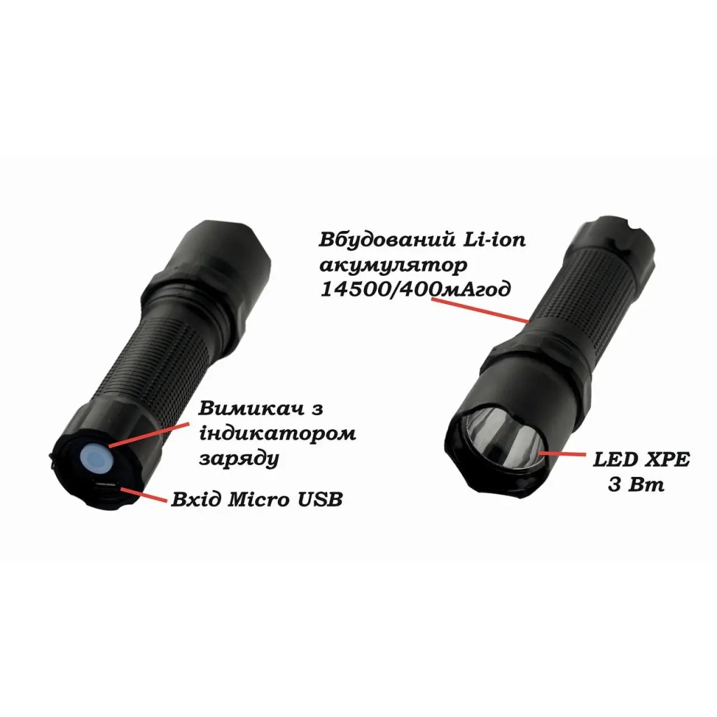 Ліхтар Quantum Minik black 3W LED з USB 40шт/уп (QM-FL1043-B) - зображення 5