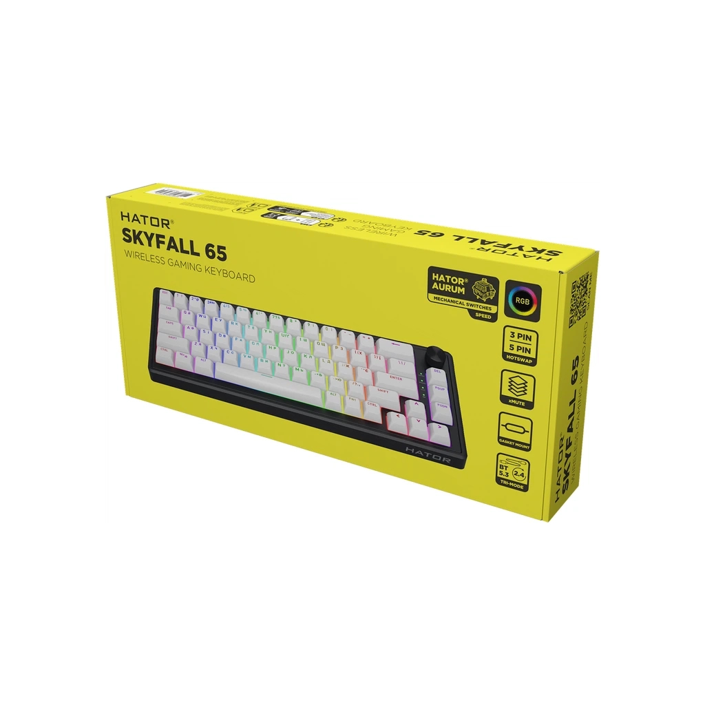 Клавіатура Hator Skyfall 65 Aurum Sterling RGB Wireless/Bluetooth/USB UA Black/White (HTK3160UA) - зображення 7