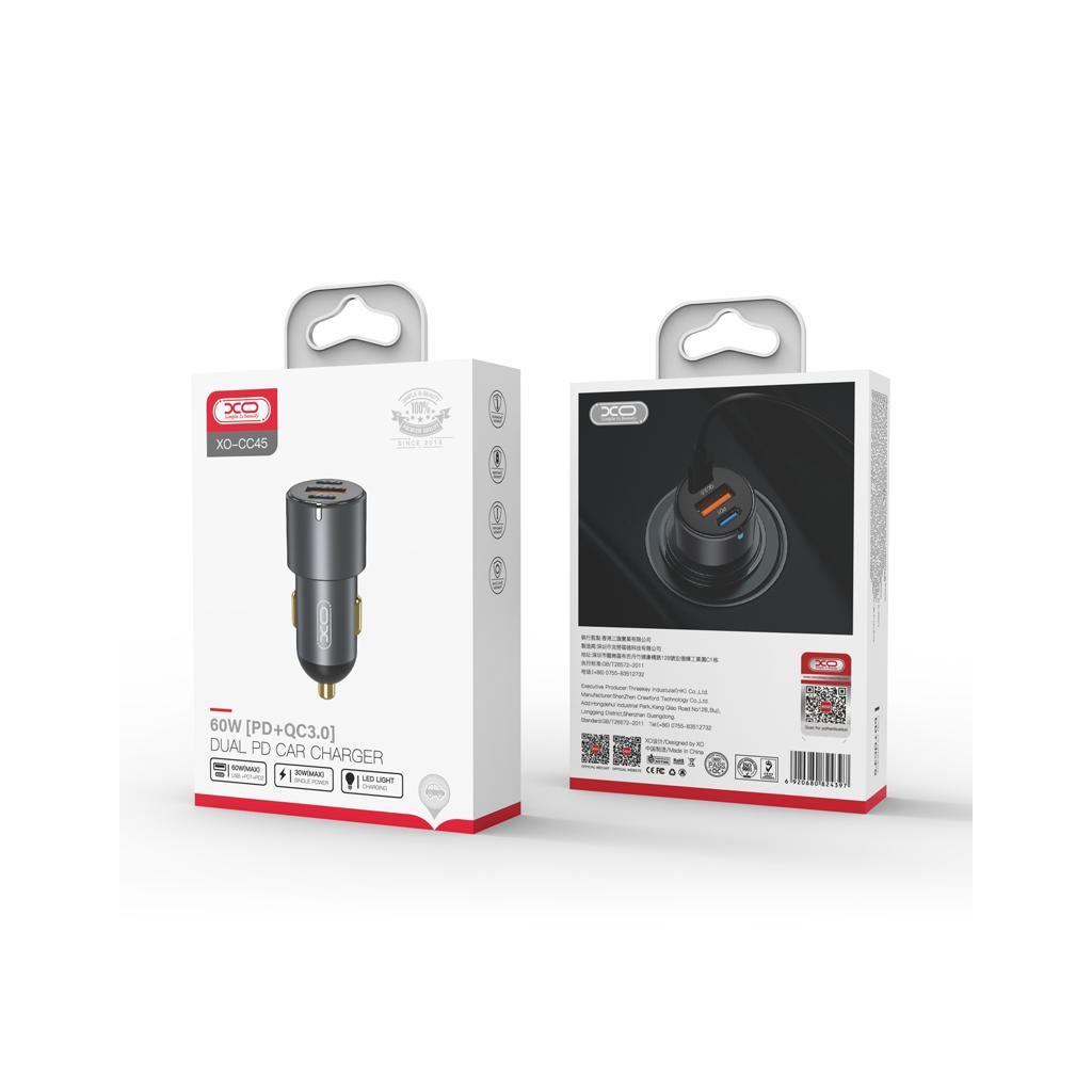 Зарядний пристрій XO CC45 1 USB QC 3.0 + 2 Type-C PD (60W) Black (XO-CC45-BK) - зображення 6