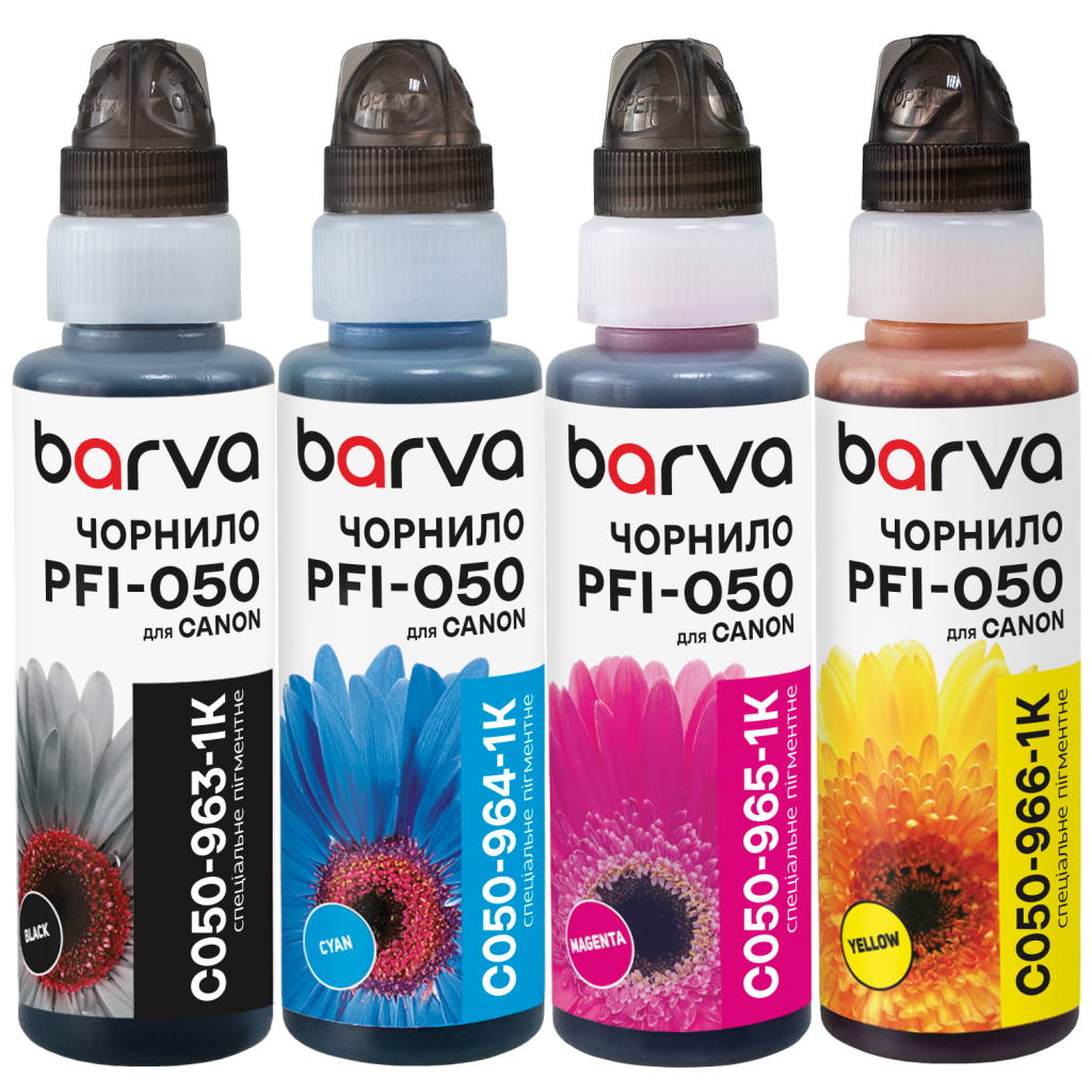 Чорнило Barva Canon PFI-050 100мл*4, Pigm., флакон OneKey, BK/C/M/Y (C050-1K-MP) - зображення 1