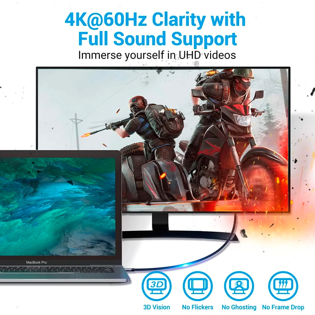 Кабель мультимедійний USB-C to HDMI M 1.0m braided black Vention (CRBBF) - изображение 4