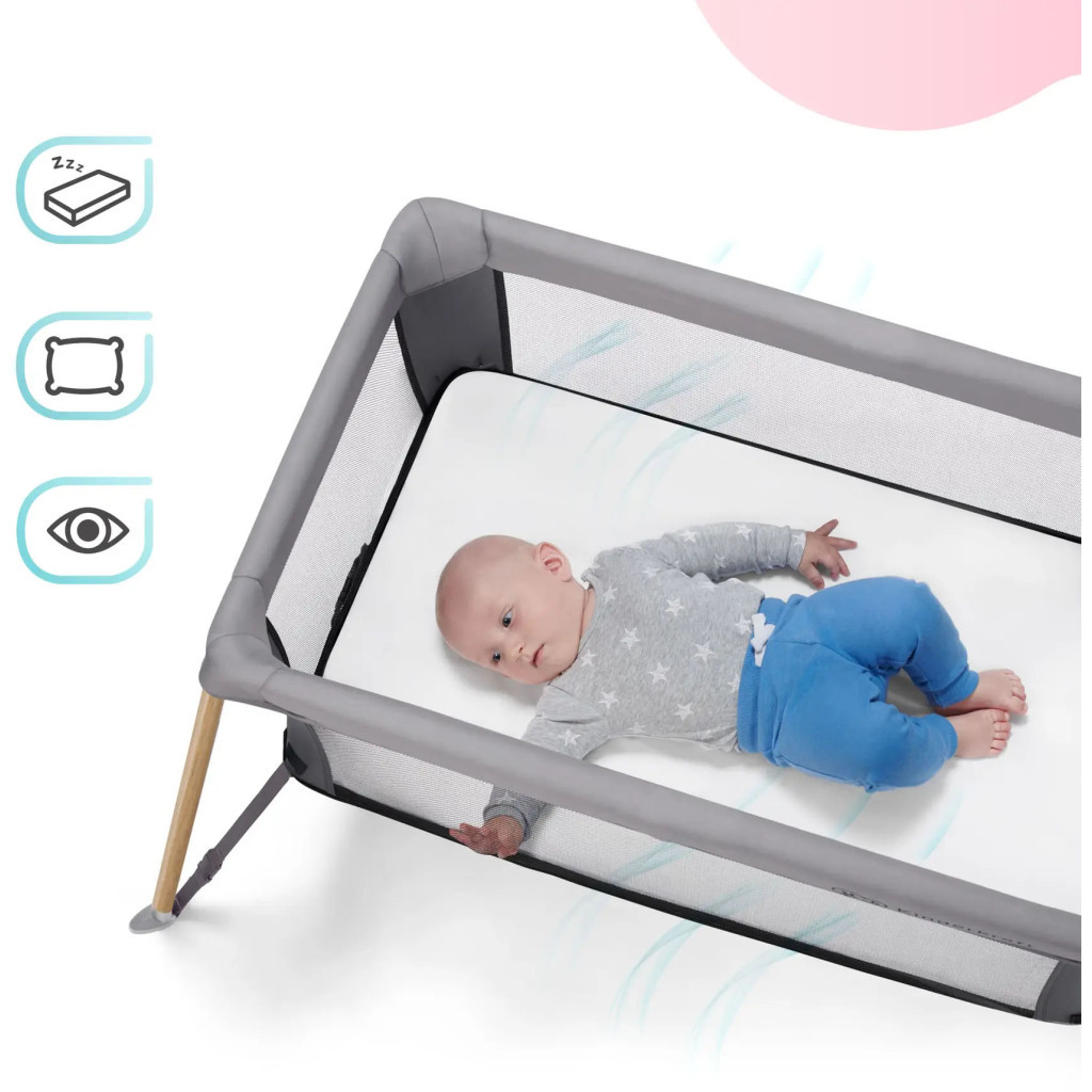 Ліжечко Kinderkraft манеж 2 в 1 Movi Grey Wooden (5902533918454) - зображення 8