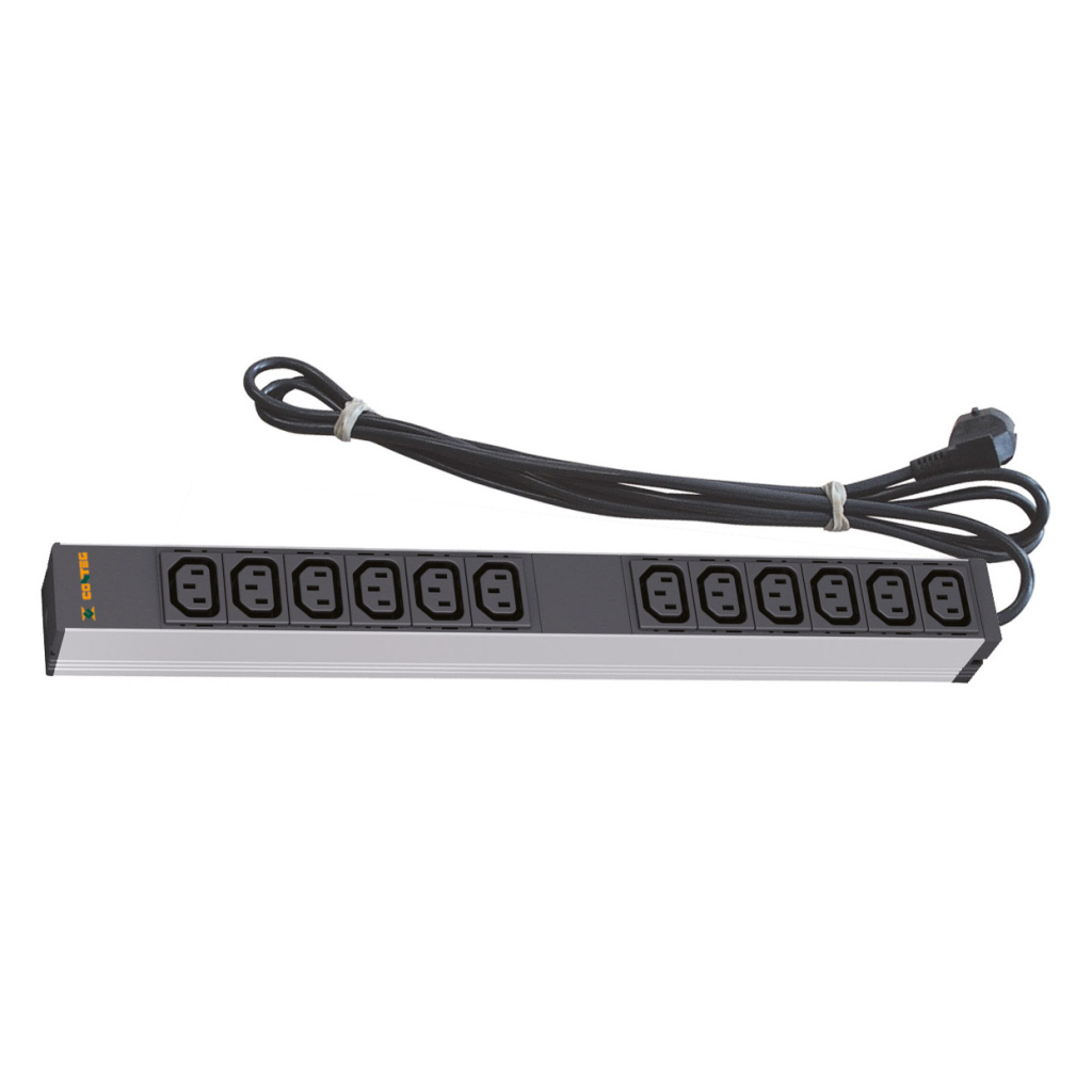 Силовий блок 19" 1U 12 розеток IEC C13, вилка Schuko, кабель 3м. Conteg (DP-RP-12-IECC13) - зображення 1