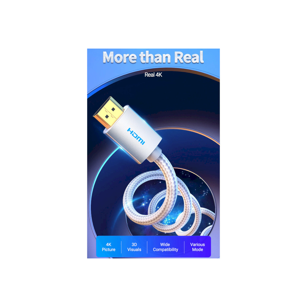 Кабель мультимедійний HDMI to HDMI 10.0m V2.0 4K 60Hz Silver Metal Type Vention (AABIL) - изображение 4