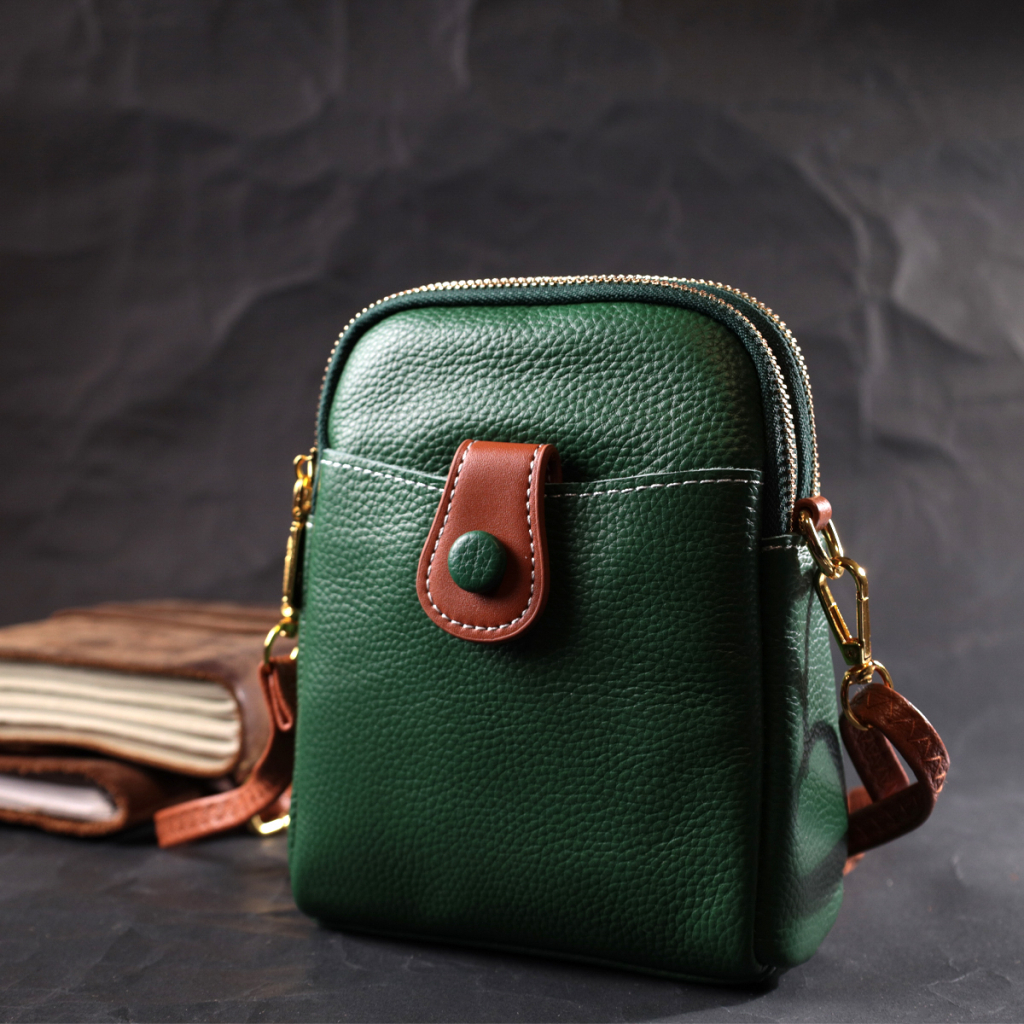 Сумка Vintage Трапеція з натуральної шкіри Зелена (22268) - зображення 10